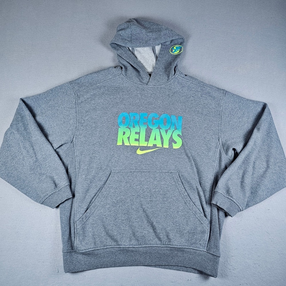 Nike Oregon Relays Hoodie Mens Medium Gray Fleece Pullover Track Running Workout